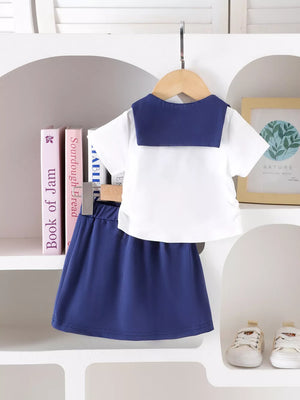 Children's Sailor Collar Embroidered Tee And Skirt Set option 5