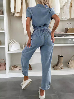 Olive Green jumpsuit with ankle-length and button-front