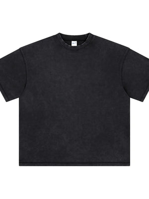 Black vintage wash boxy t-shirt with crew neck and short sleeves.