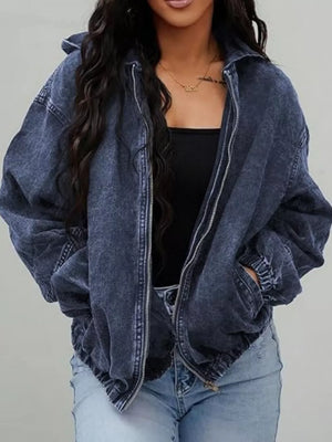 Sky Blue oversized denim jacket with hooded