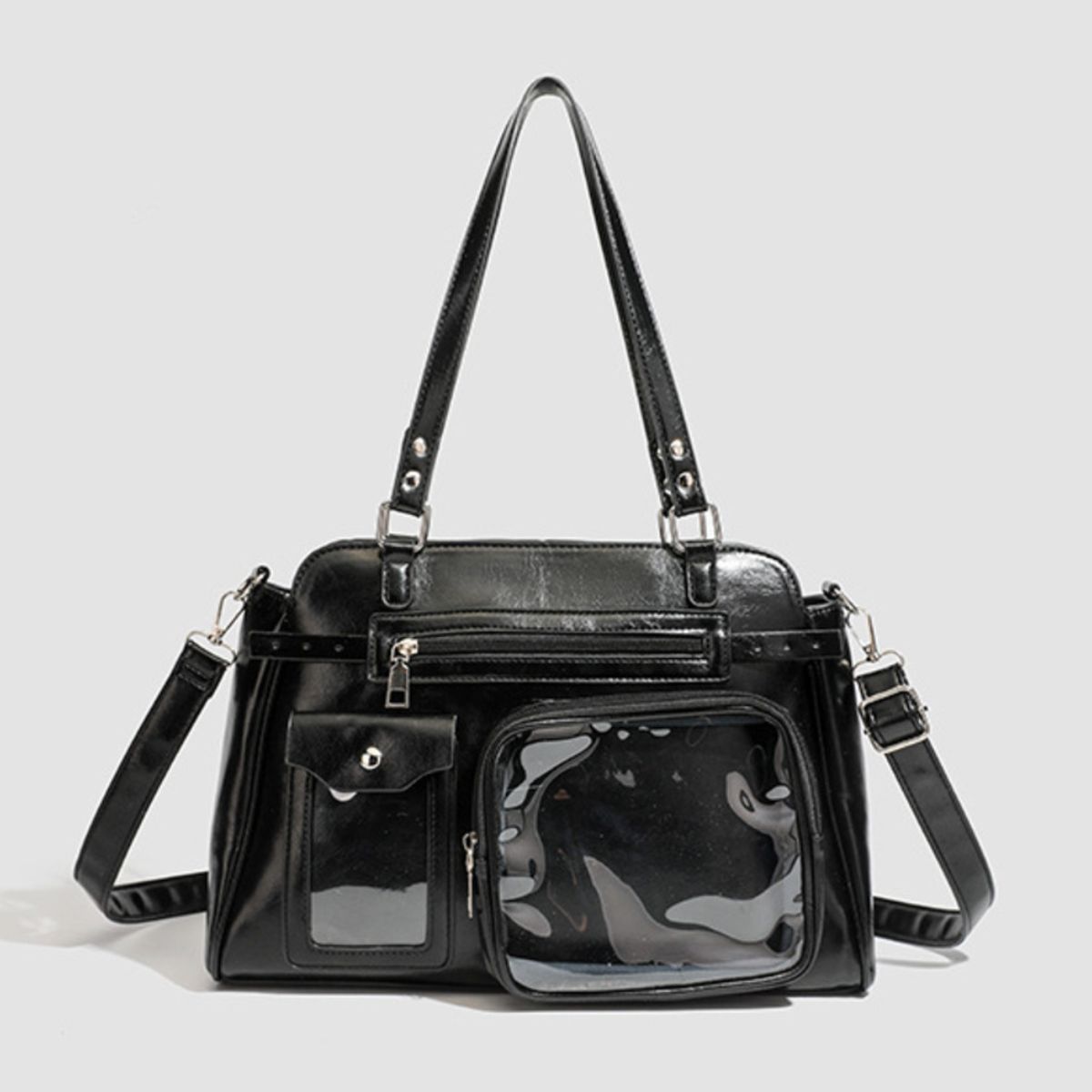 handbag in black featuring multi-pocket and boxy fit