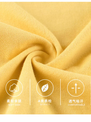 Yellow cotton knit fabric with soft, breathable, and comfortable texture.