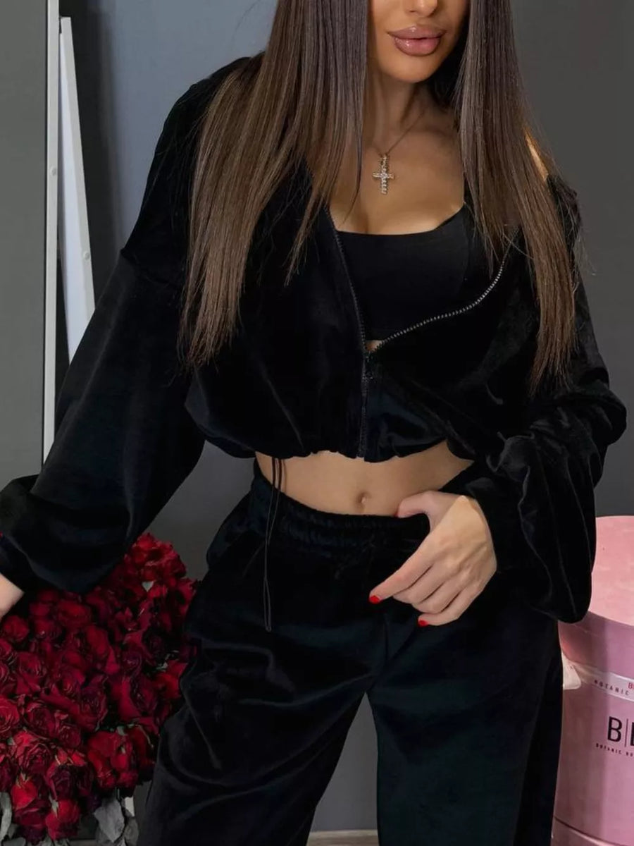 Taro Purple with Zip Up Cropped Outerwear And Pants Set in Taro Purple
