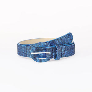 Royal blue glitter micro-studded belt with a silver buckle.