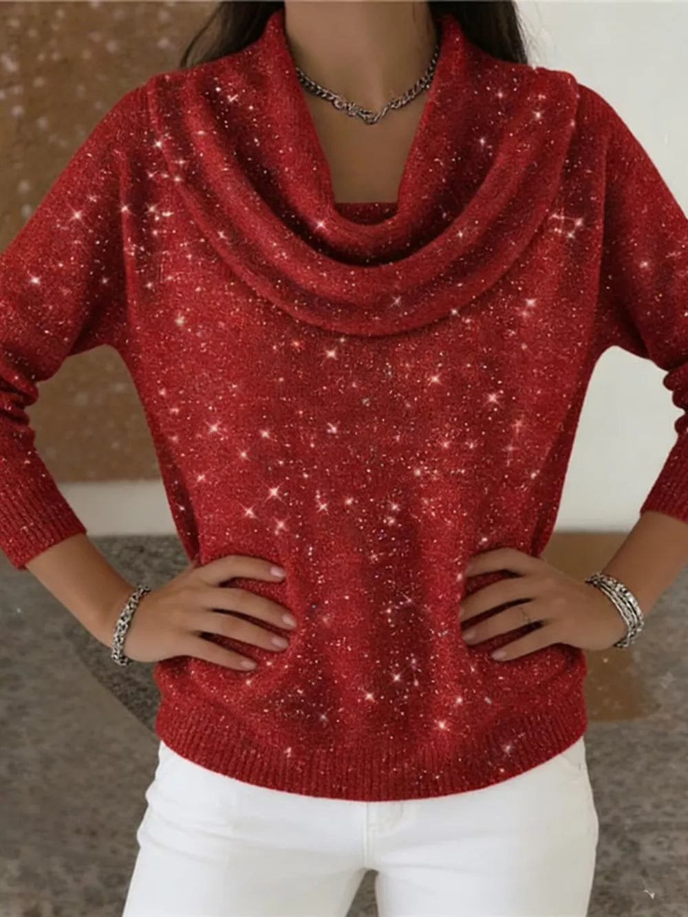 glam pullover sweater in Purple with cowl neck