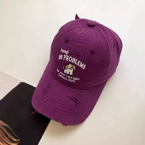 Beige Dog Distressed Baseball Cap
