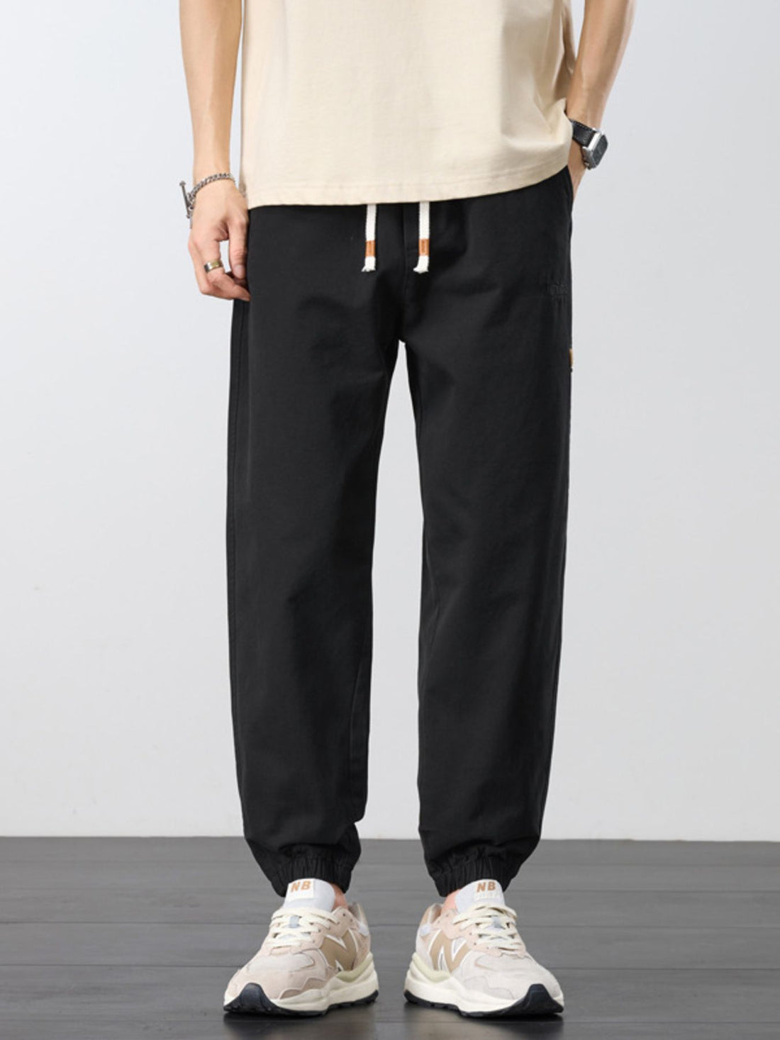 Men's Plus Size Casual Elastic Waist Joggers in Khaki with drawstring