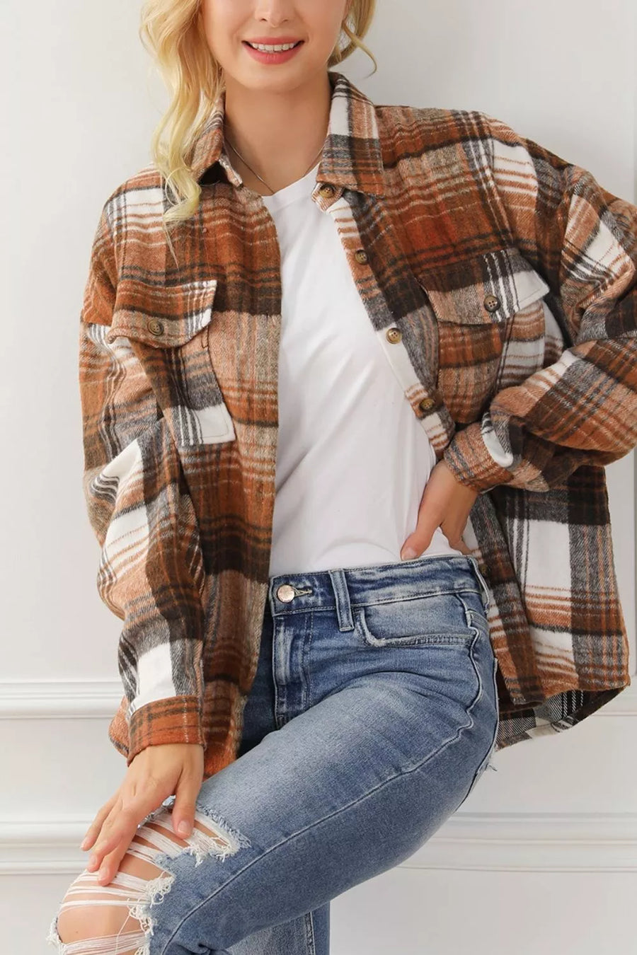 Plaid Button Up Shacket option 8