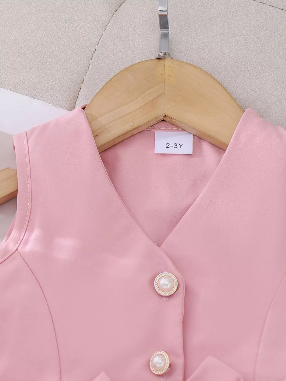 Children's Bow Button Up Vest And Skirt Set in Pink