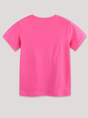 Toddler bright pink cotton crew neck t-shirt with applique detail