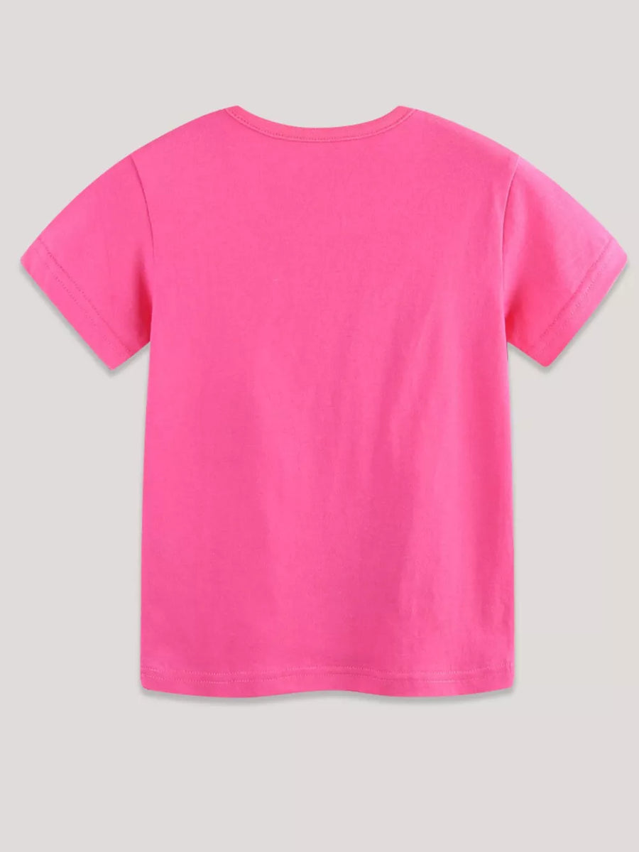 Toddler bright pink cotton crew neck t-shirt with applique detail