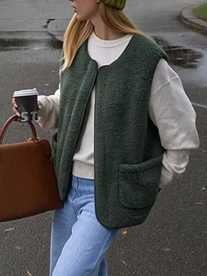 Sherpa Sleeveless Vest Coat in cream
