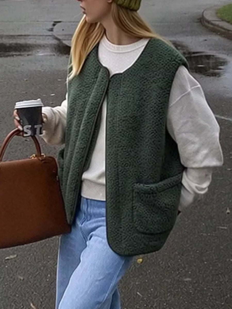 Sherpa Sleeveless Vest Coat in cream