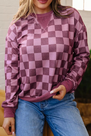 Ribbed Trim Checkered Pullover Shirt option 3