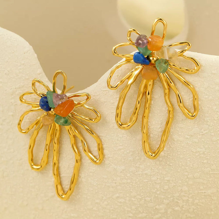 18K Gold-Plated,Natural stone,Stainless Steel Care instructions: Avoid wearing d earrings in green with straight silhouette