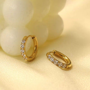 earrings in gold featuring zircon embellishment and hoop fit