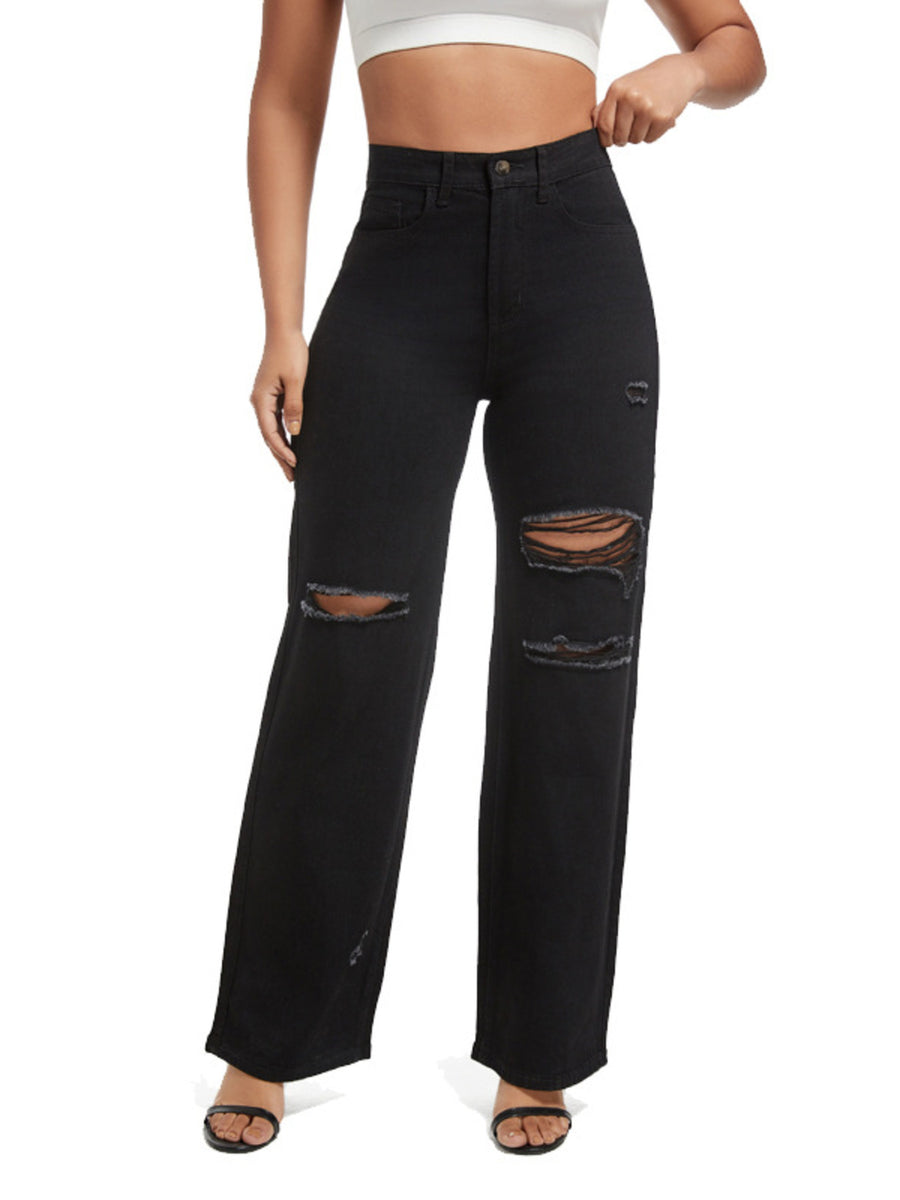 73% Cotton, 14% Rayon, 11% Polyester, 2% Spandex Care instructions: Machine wash wide-leg jeans in Light Blue with flared