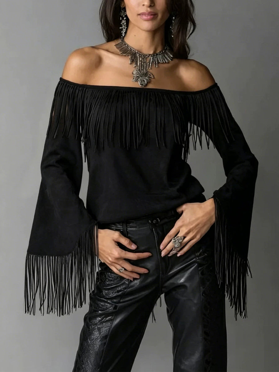 bohemian off-shoulder top in White with off-shoulder