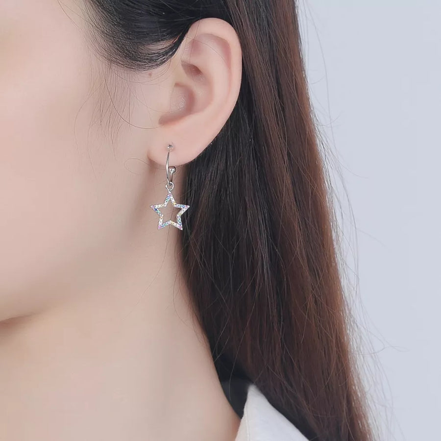Silver earrings with hook-and-eye and star