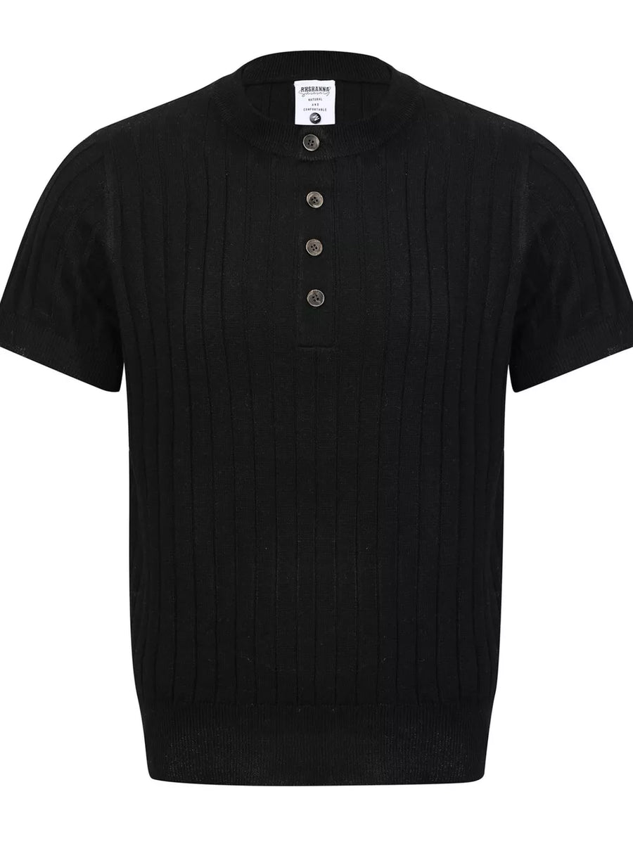Men's Short Sleeve Ribbed Henley Top in Apricot