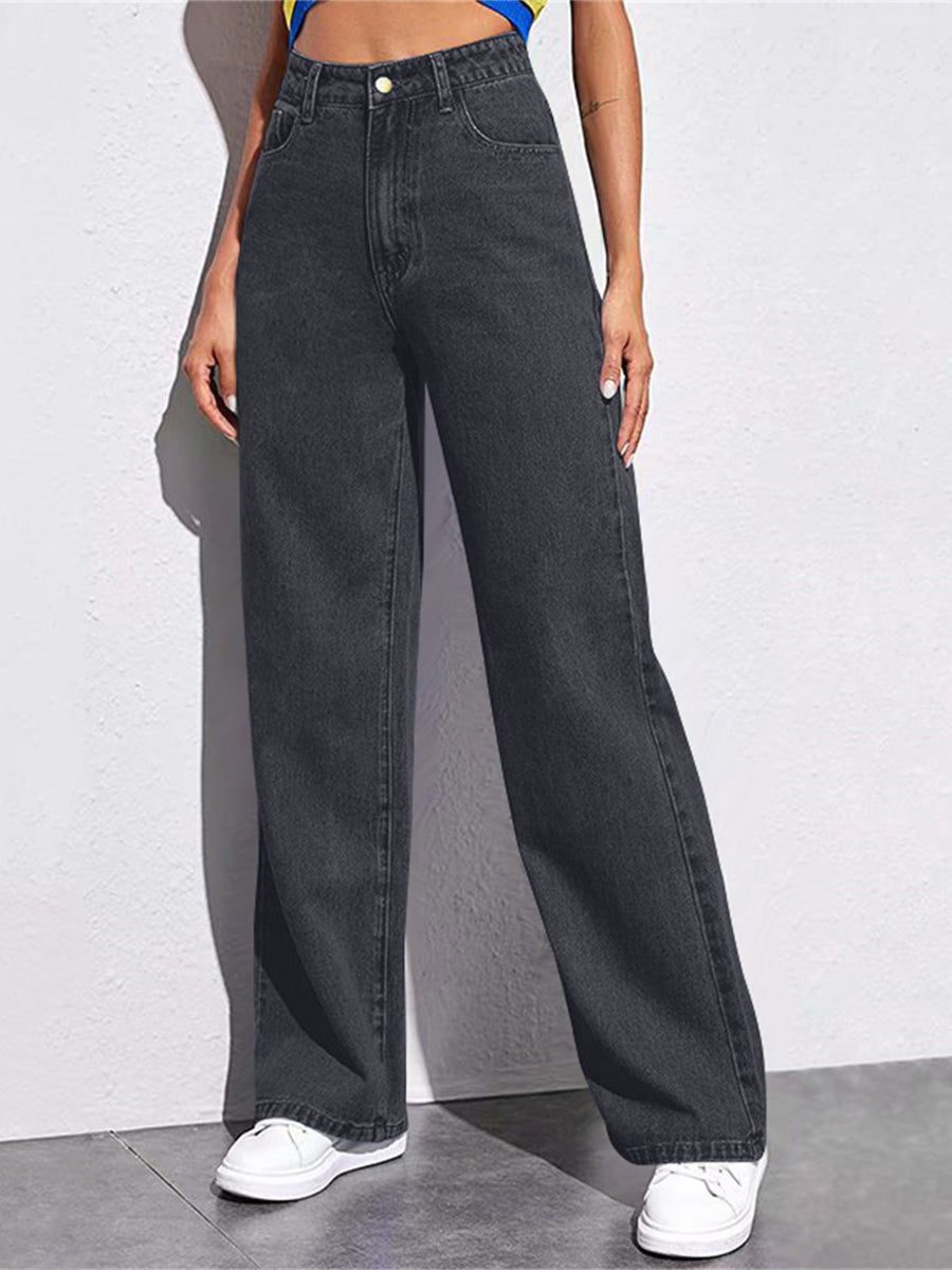 wide-leg jeans in charcoal featuring high-waisted and wide-leg fit