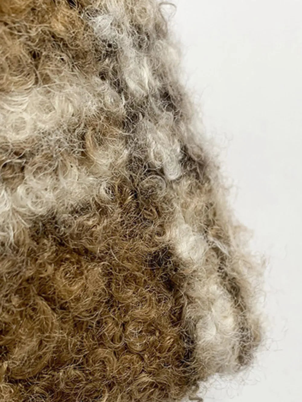 Shearling check mini shoulder bag in brown and gray textured curly wool.