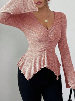 Khaki peplum top with hip-length and pullover