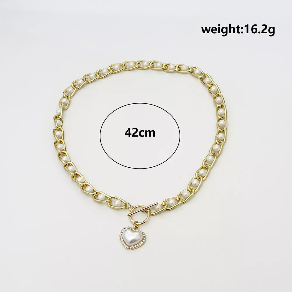 Chunky Pearl And Heart Pendant 18k Gold-plated Necklace option 8