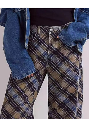wide-leg jeans in Turquoise with paisley and pocketed