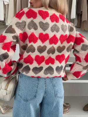 Multicolor pullover sweater with hip-length and pullover