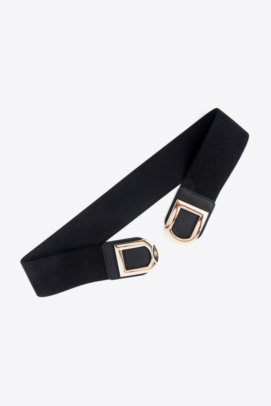 Black elastic belt with double gold square buckles