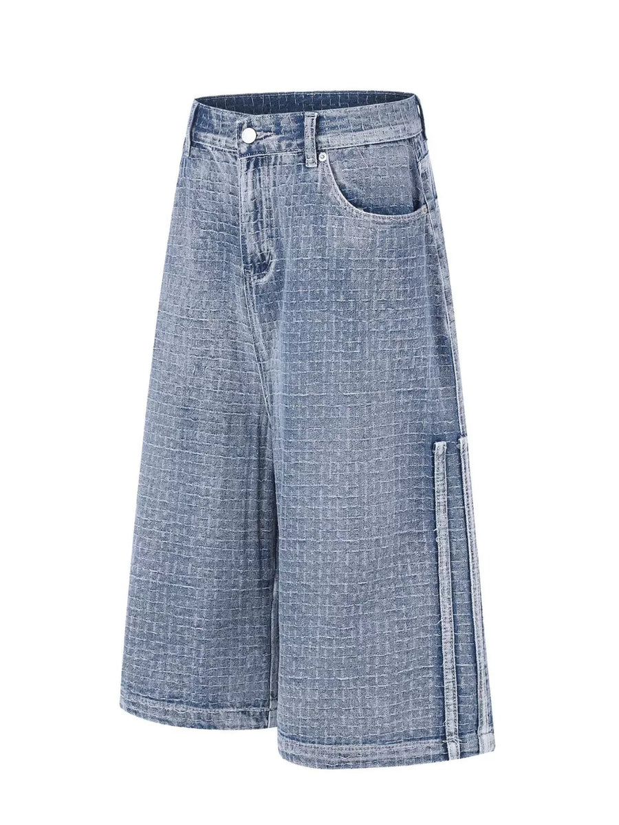 Men's Wide Leg Denim Capris in Blue