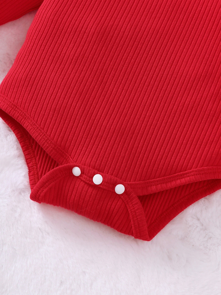 vibrant red bodysuit with mini and snap