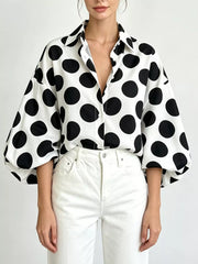 white blouse with polka dot and collared