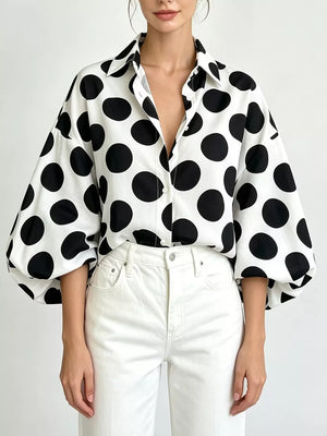 white blouse with polka dot and collared