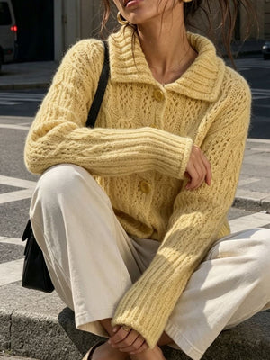 cardigan in blush pink with cable-knit and hip-length