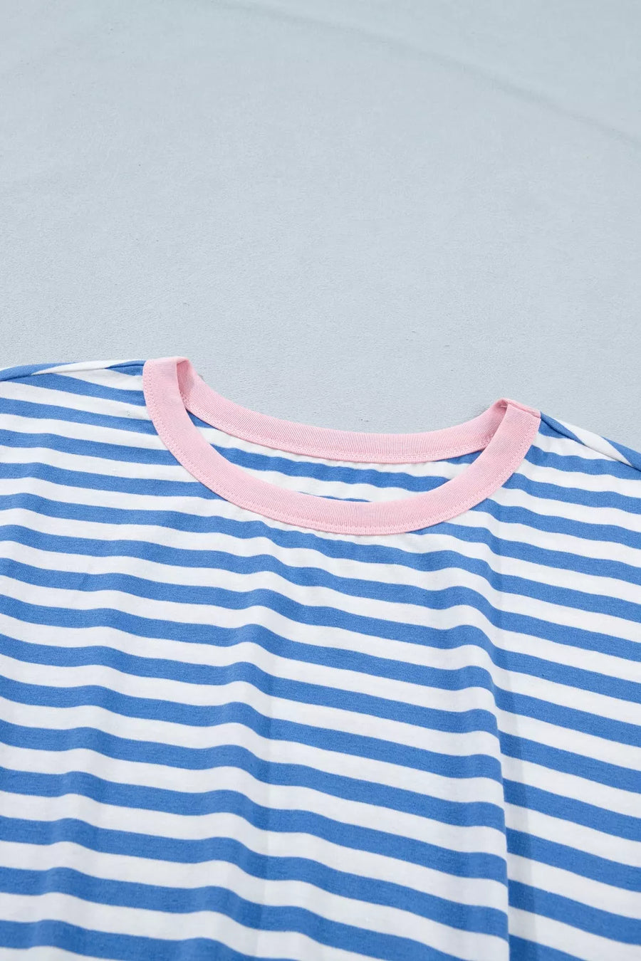 Nautical stripe mini dress in cotton with pink neckline detail