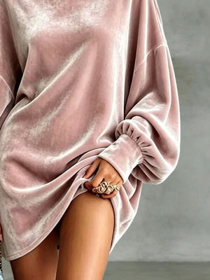 glam mini dress in baby blue with mock neck