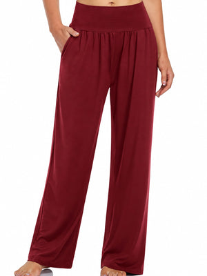 Light Coffee wide-leg pants with full-length and pull-on