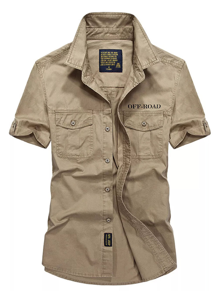 Men S Plus Size Button Up Short Sleeve in Khaki