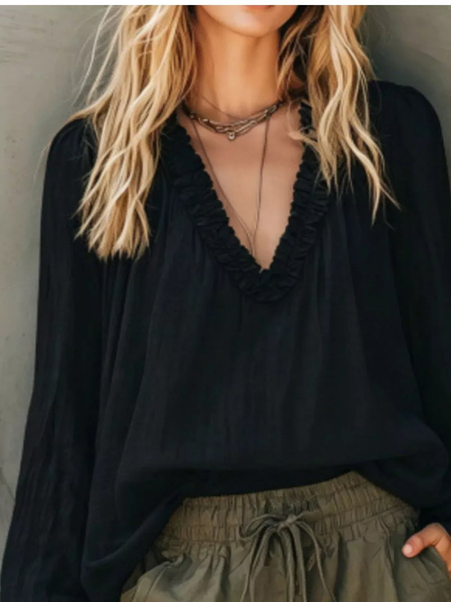 mustard relaxed blouse with v-neck