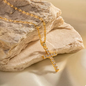 18k Gold-plated Cross Pendant Necklace in gold with cross pendant