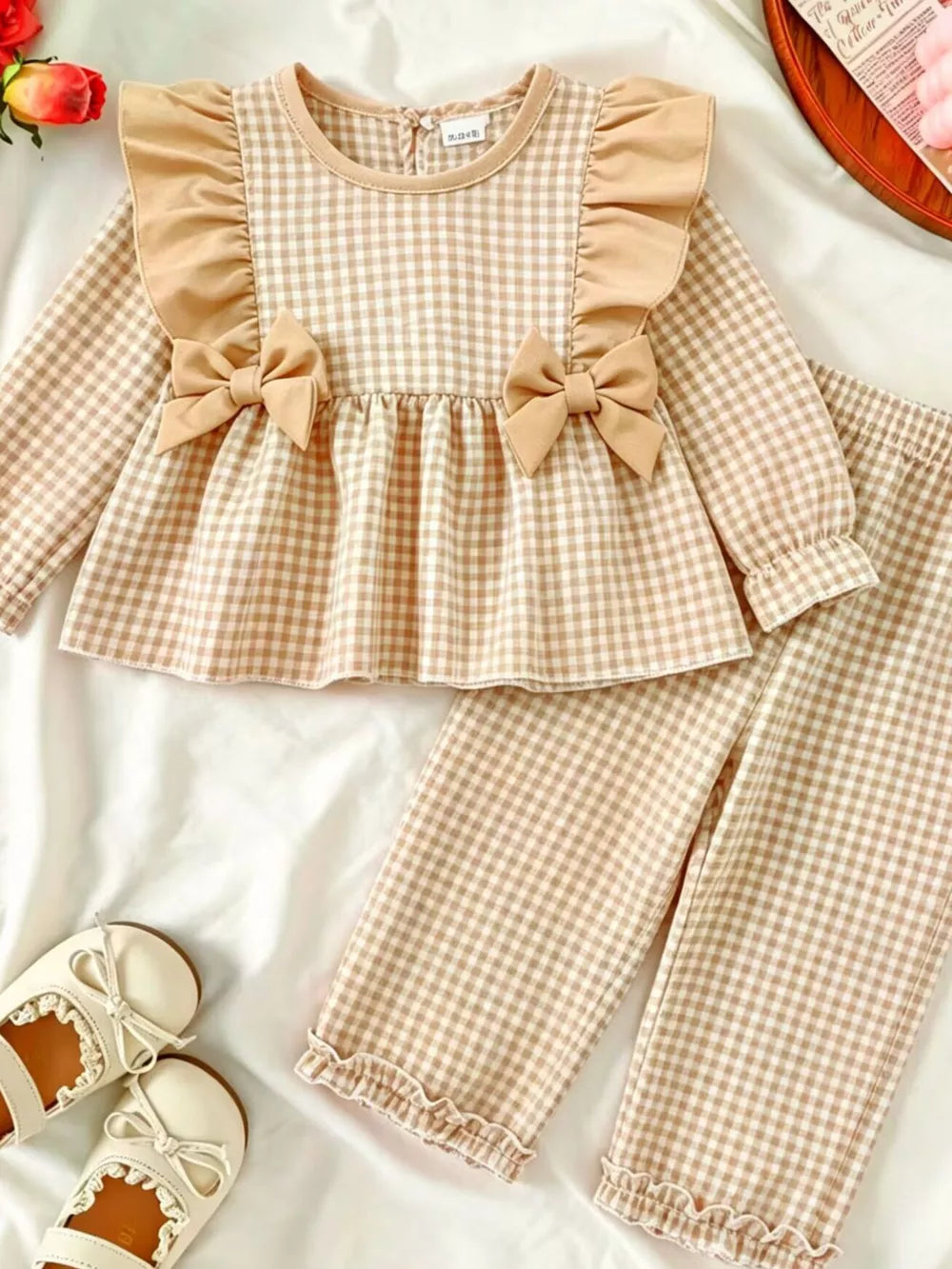Children's Ruffled Plaid Top And Pants Set option 7