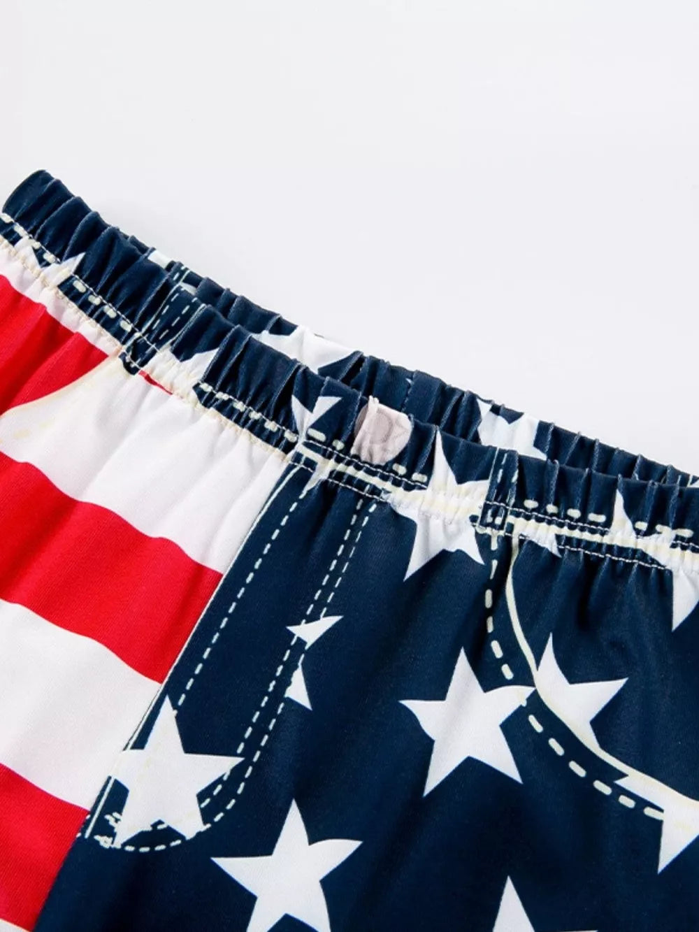 Patriotic ruffle tank and pants set with American flag print, stars and stripes, cotton.