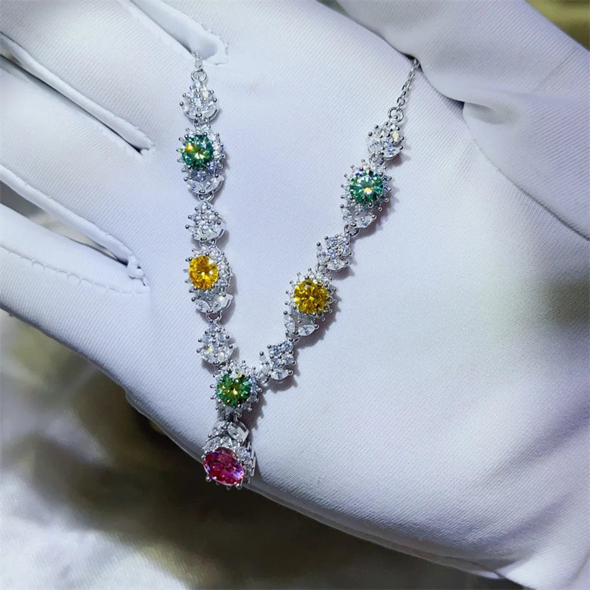 Chromatic Cluster Pendant Necklace with multicolor gemstones and clear accents.