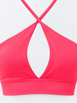 Halter Neck Cut-Out Crop Cami in Pea Green with crisscross
