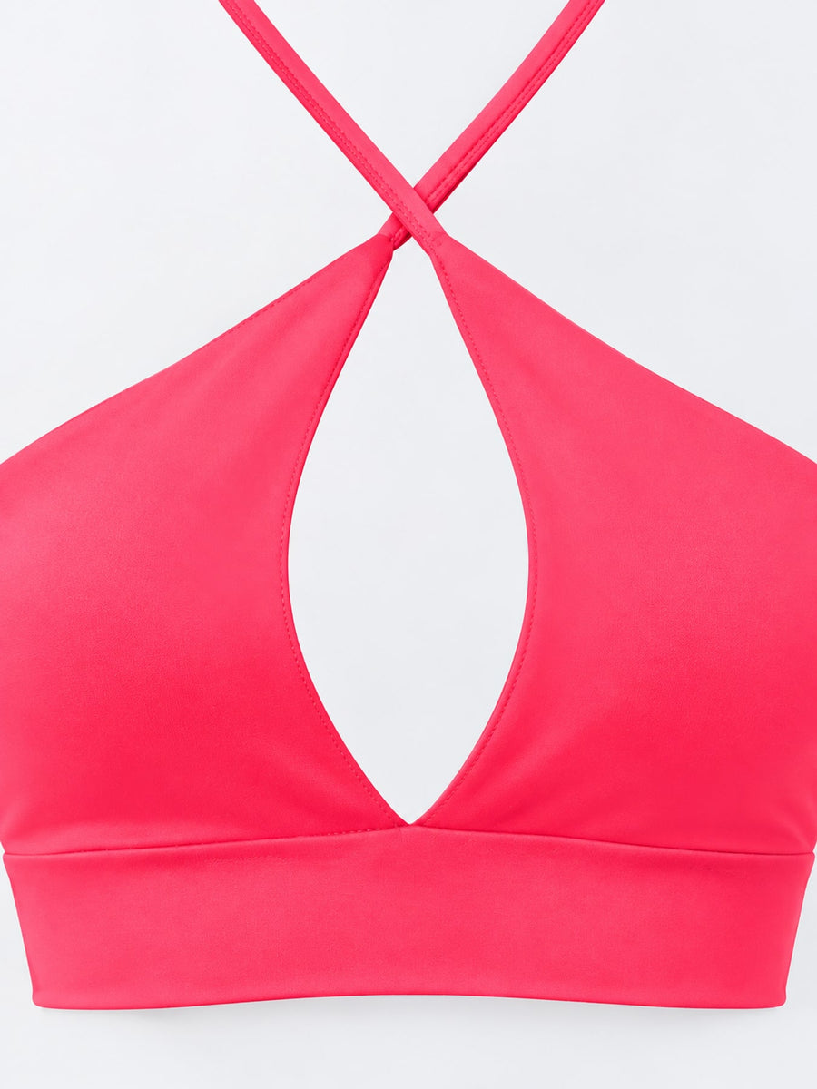 Halter Neck Cut-Out Crop Cami in Pea Green with crisscross