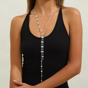 necklace in silver featuring rhinestone embellishment and lariat fit
