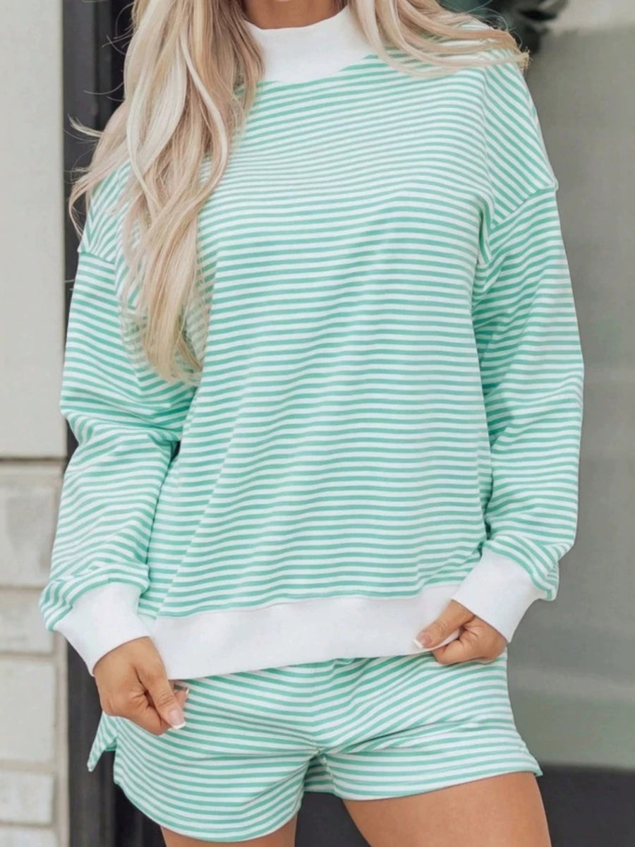 lounge set featuring striped in Light Blue with 100% polyester Care instructions: Machine wash cold texture