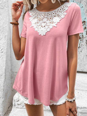Vonili Green floral lace yoke t-shirt